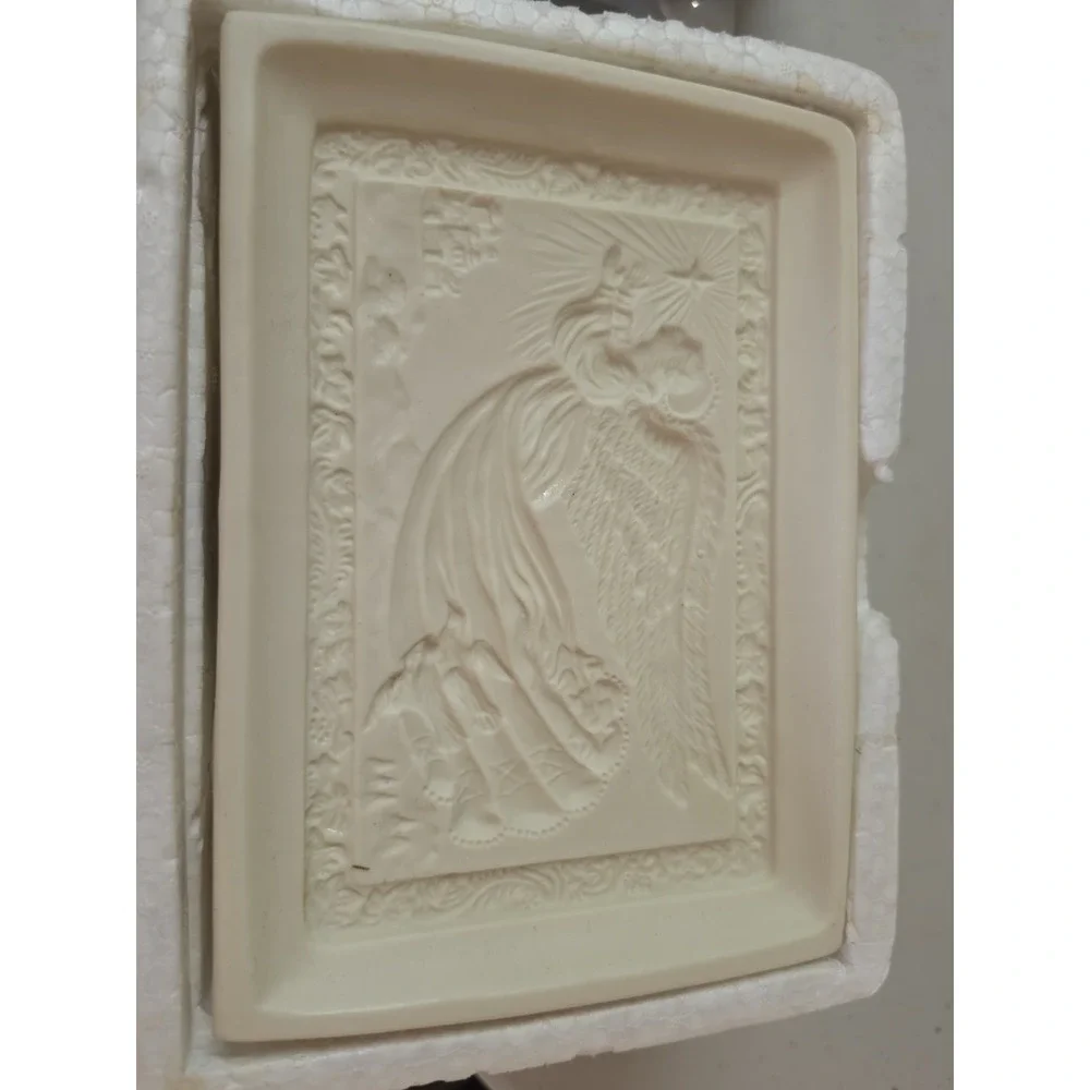 Vtg Christmas Lithophane Porcelain Bisque Flying Angel Table Nightlight *Works*